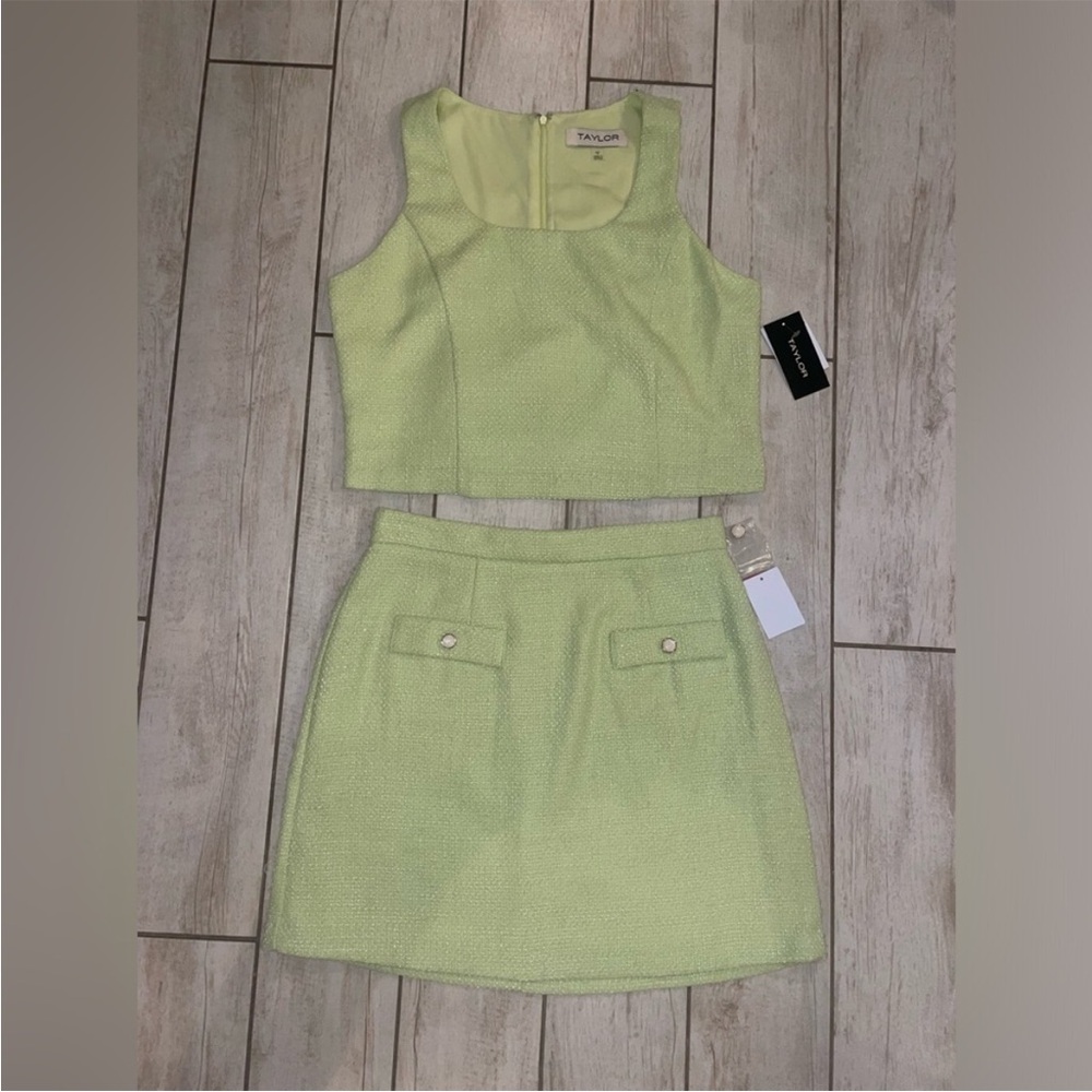 NWT 🍐 TAYLOR Tweed Skirt green Set size large 12 new!